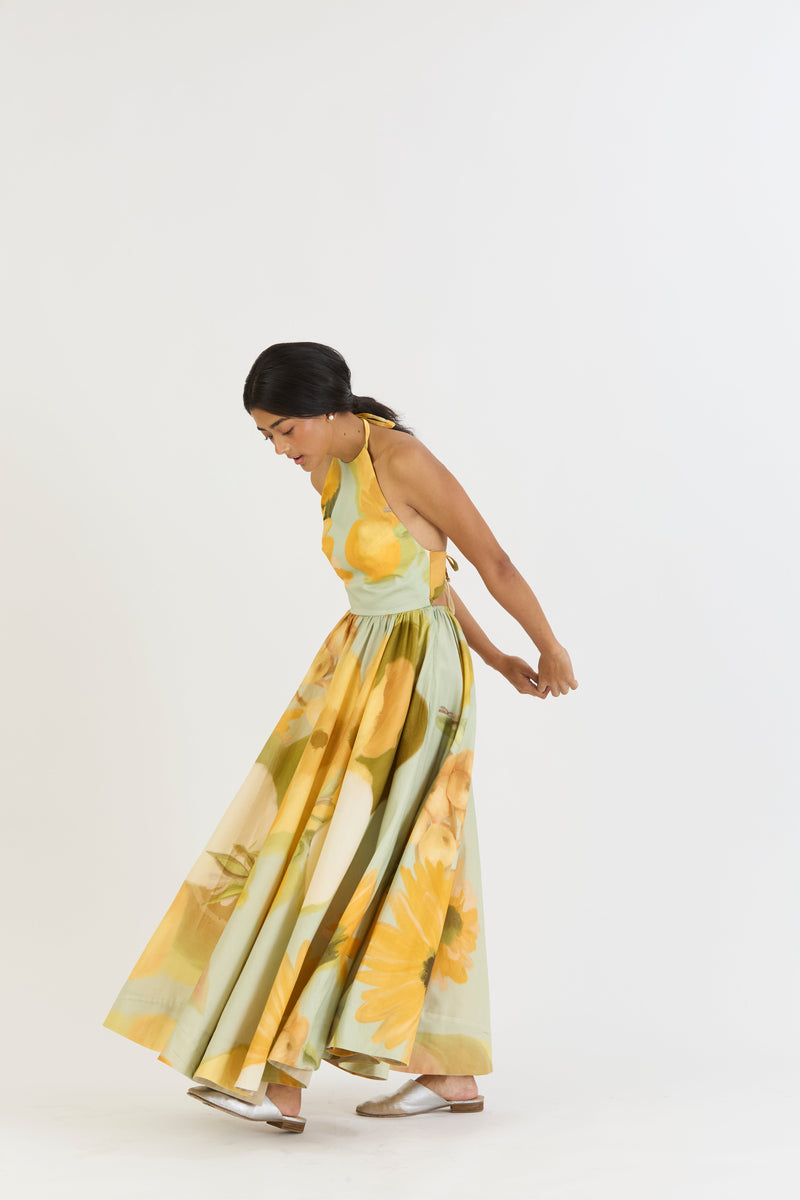 LEMONADE HALTER NECK DRESS satin by Yam in yellow color for women Worldwide