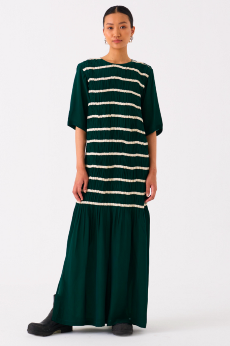 SHIRRING DRESS-GREEN by THREE in green color for women Worldwide