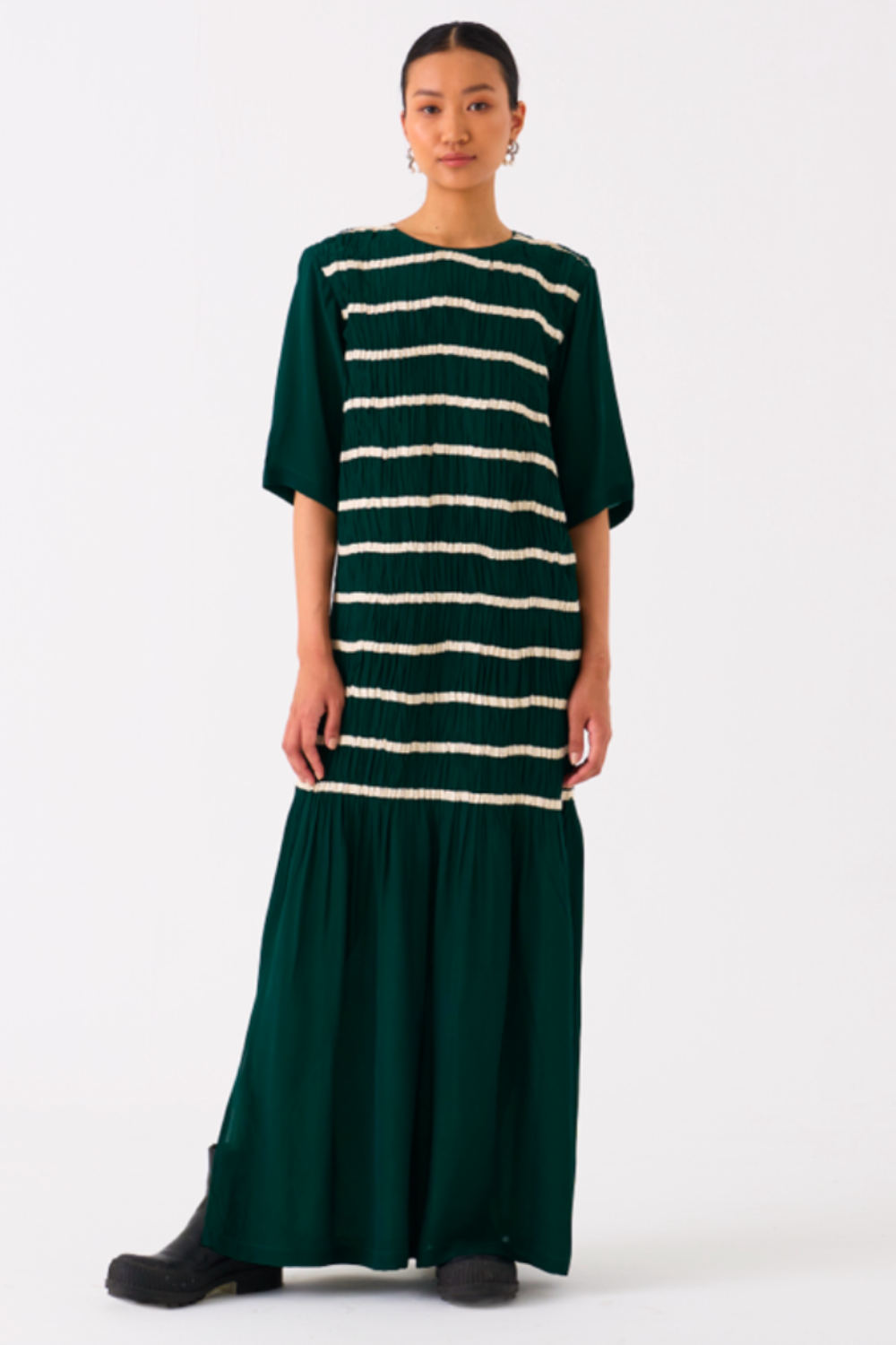 SHIRRING DRESS-GREEN