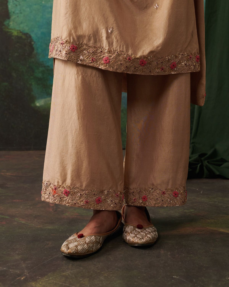 FAIZA & RIDA KURTA & PANT silk by Rashika Mittal in gold color for women Worldwide