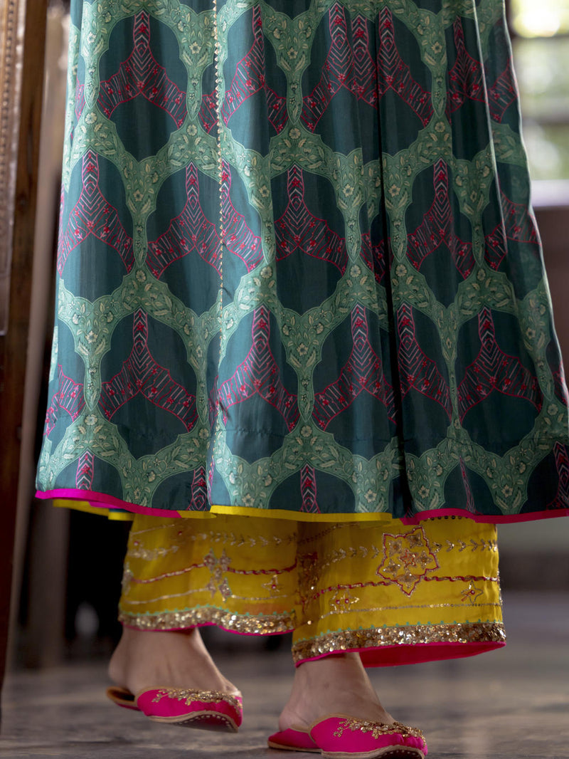 Fariba Teal Green Ivory Yoke Kurta Set Kurta Sets by Rajiramniq for women Worldwide