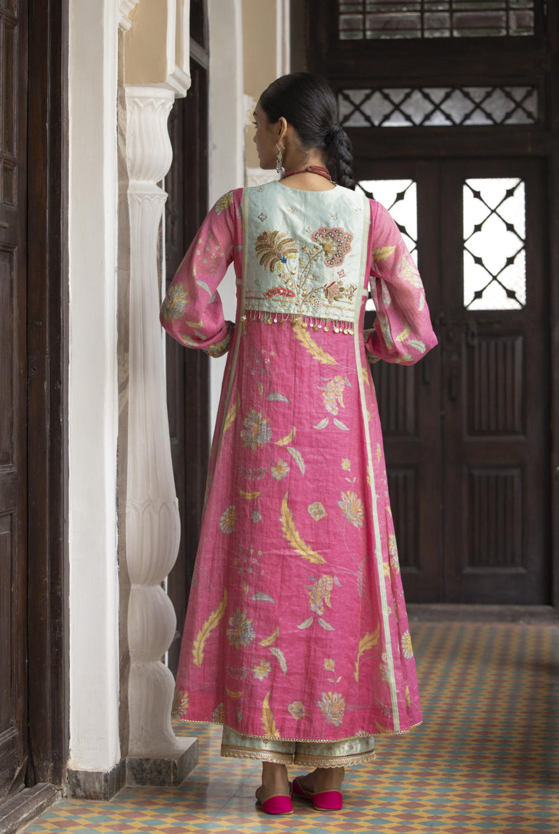 Fariba Pink Printed Back Yoke Kurta Set Kurta Sets by Rajiramniq for women Worldwide
