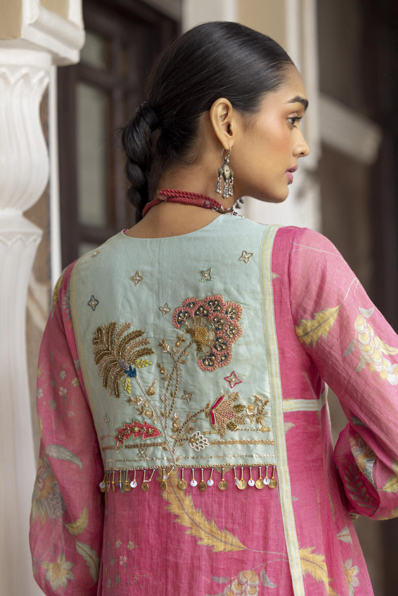 Fariba Pink Printed Back Yoke Kurta Set Kurta Sets by Rajiramniq for women Worldwide