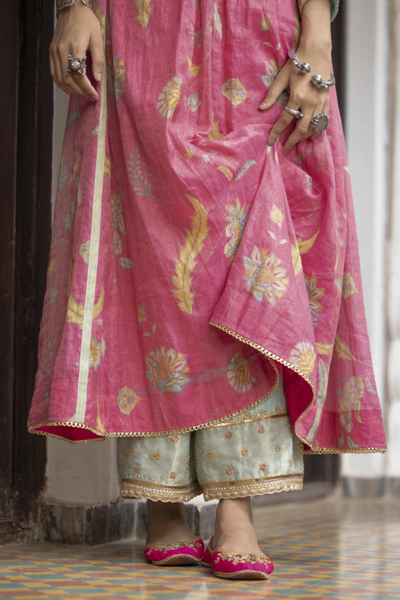 Fariba Pink Printed Back Yoke Kurta Set Kurta Sets by Rajiramniq for women Worldwide