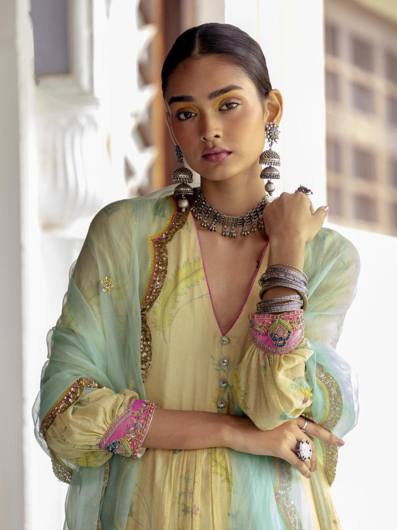 Fariba Ivory Printed Back Yoke Kurta Set Kurta Sets by Rajiramniq for women Worldwide