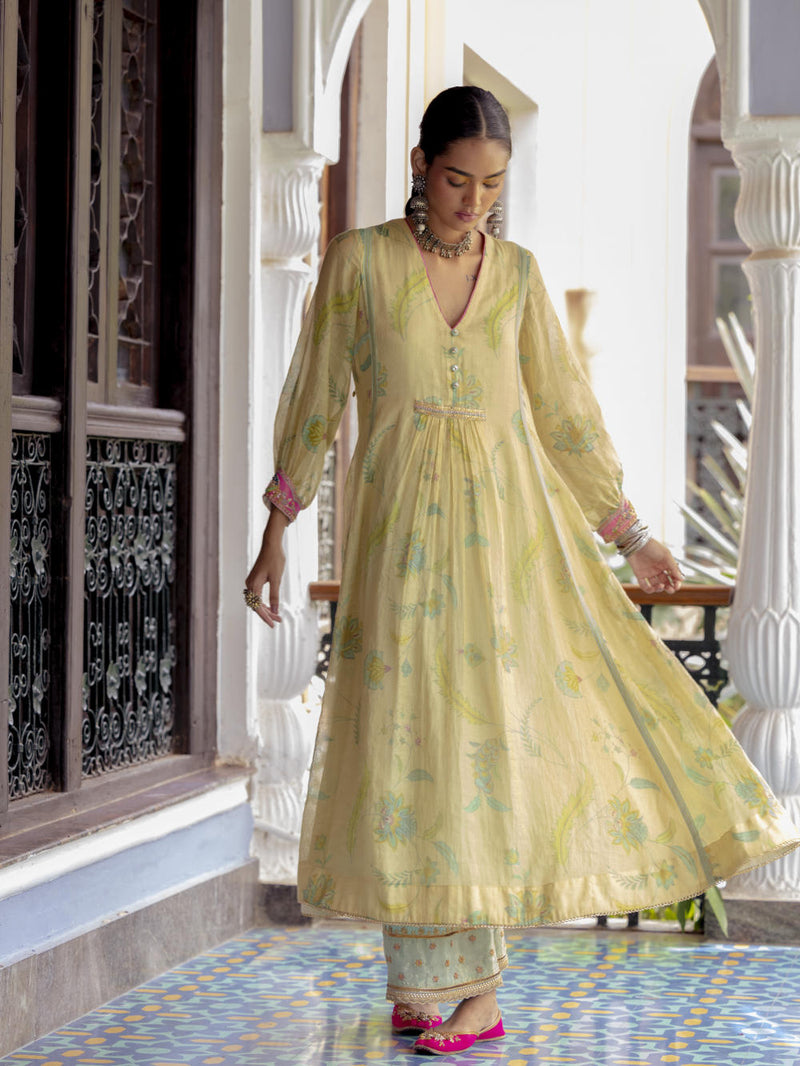 Fariba Ivory Printed Back Yoke Kurta Set Kurta Sets by Rajiramniq for women Worldwide