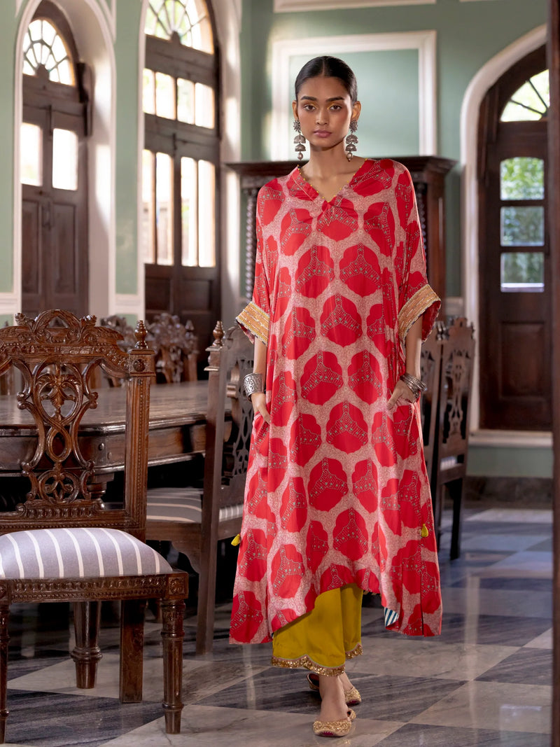 Fariba Red Kaftan Kurta Set Kurta Sets by Rajiramniq for women Worldwide