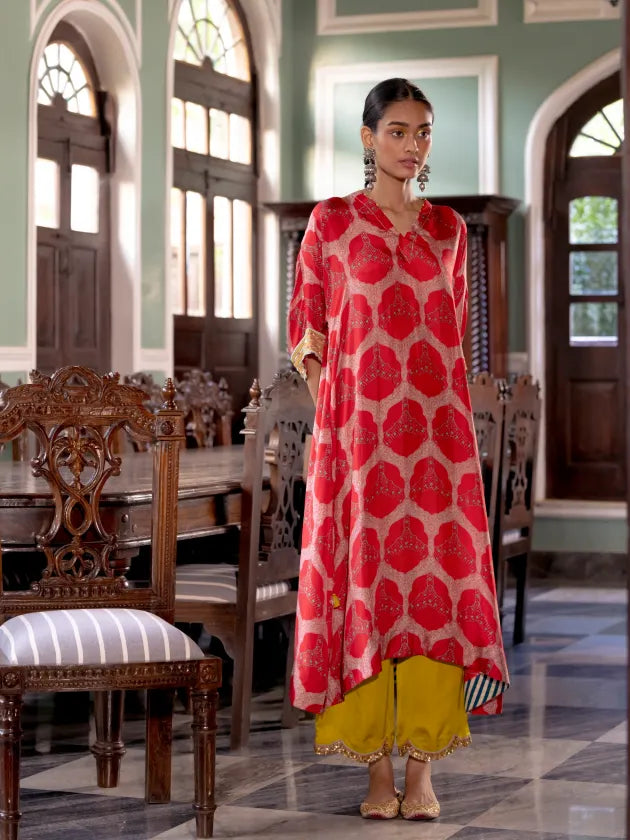 Fariba Red Kaftan Kurta Set Kurta Sets by Rajiramniq for women Worldwide