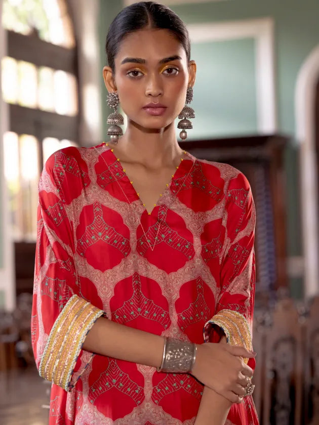 Fariba Red Kaftan Kurta Set Kurta Sets by Rajiramniq for women Worldwide
