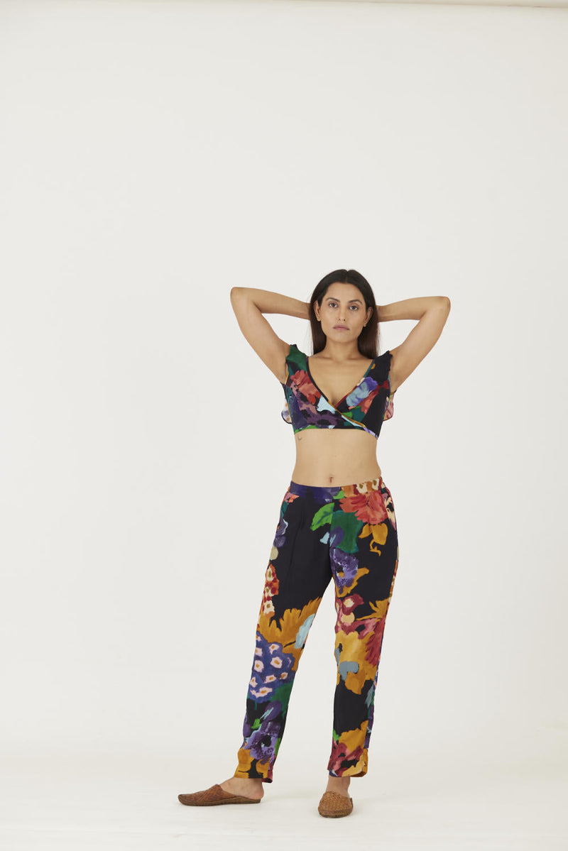 FARAH BLACK BRALETTE & PANTS SET Co-ord Set by Yam in black color for women Worldwide