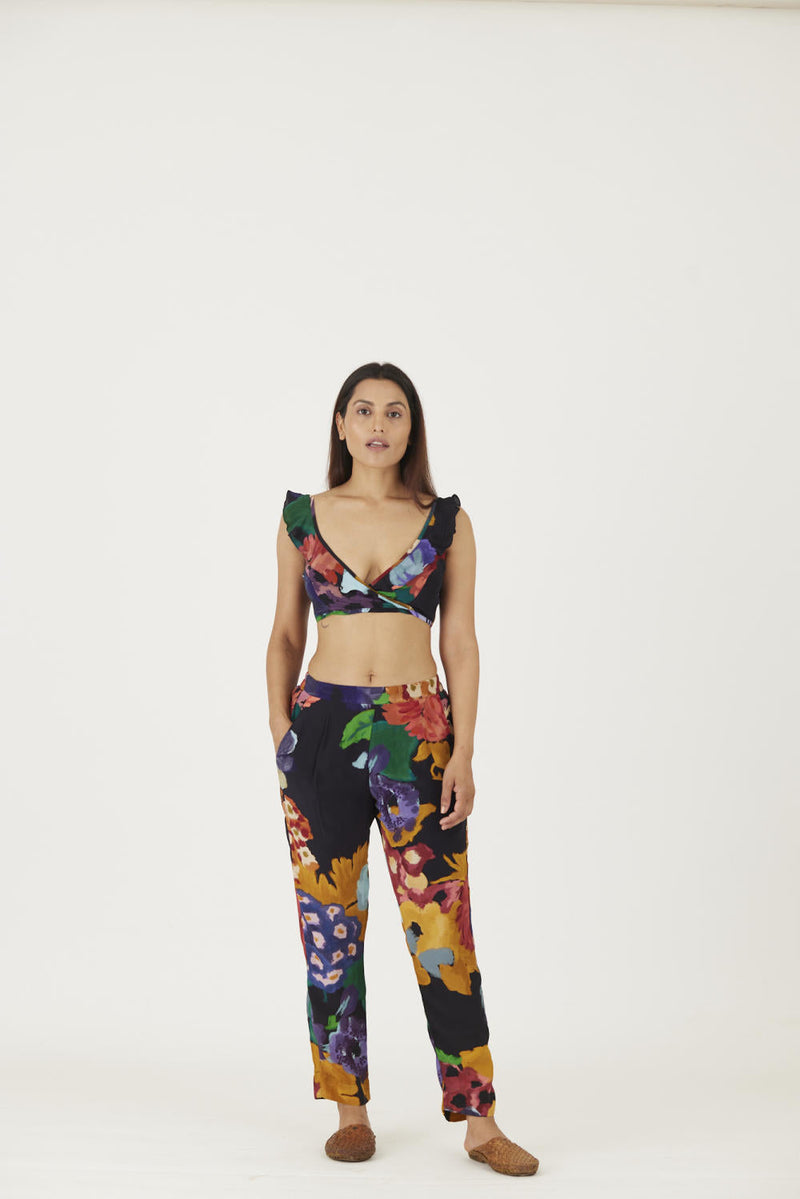 FARAH BLACK BRALETTE & PANTS SET Co-ord Set by Yam in black color for women Worldwide