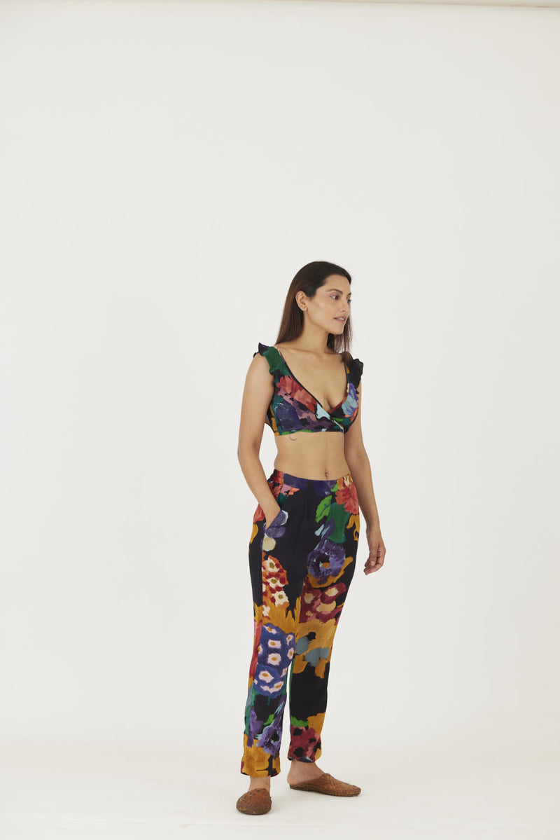 FARAH BLACK BRALETTE & PANTS SET Co-ord Set by Yam in black color for women Worldwide