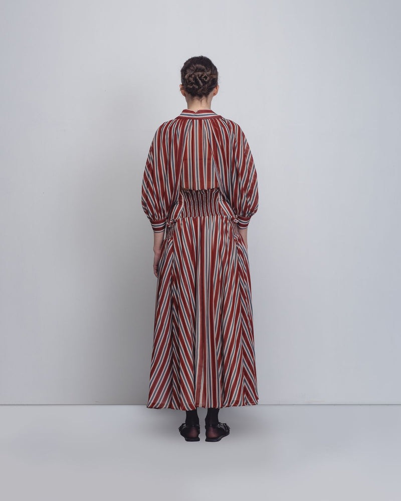 Farah Dress - Rust / Black / Off - White Stripes by Leh Studios in rust color for women Worldwide