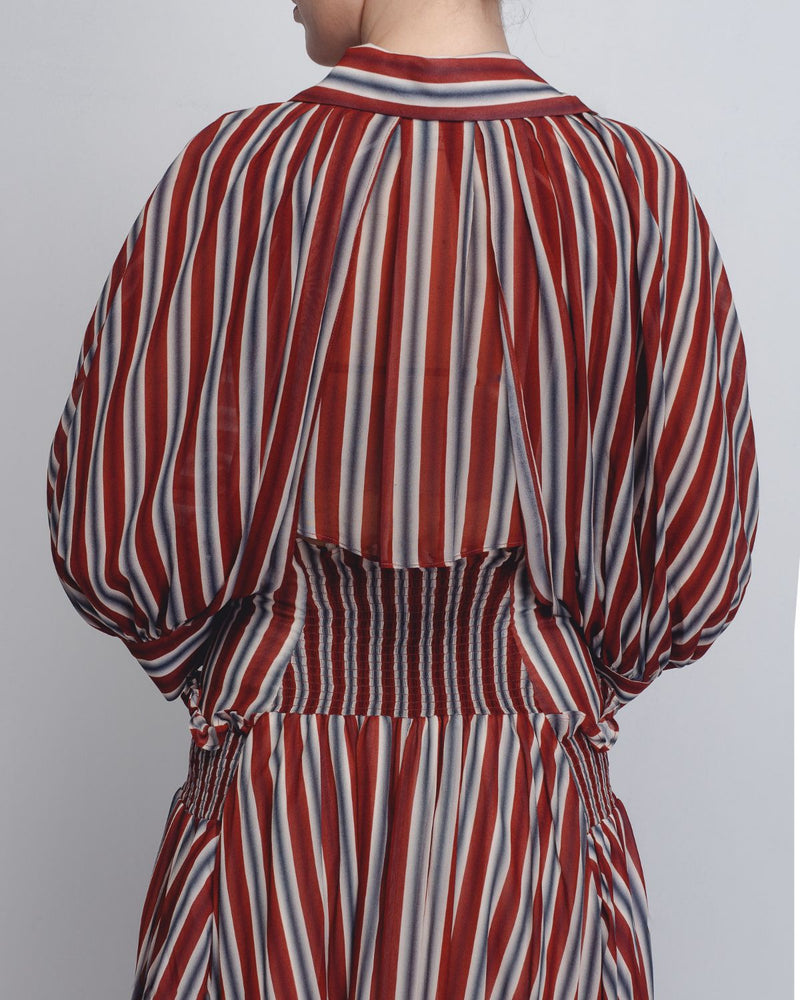 Farah Dress - Rust / Black / Off - White Stripes by Leh Studios in rust color for women Worldwide