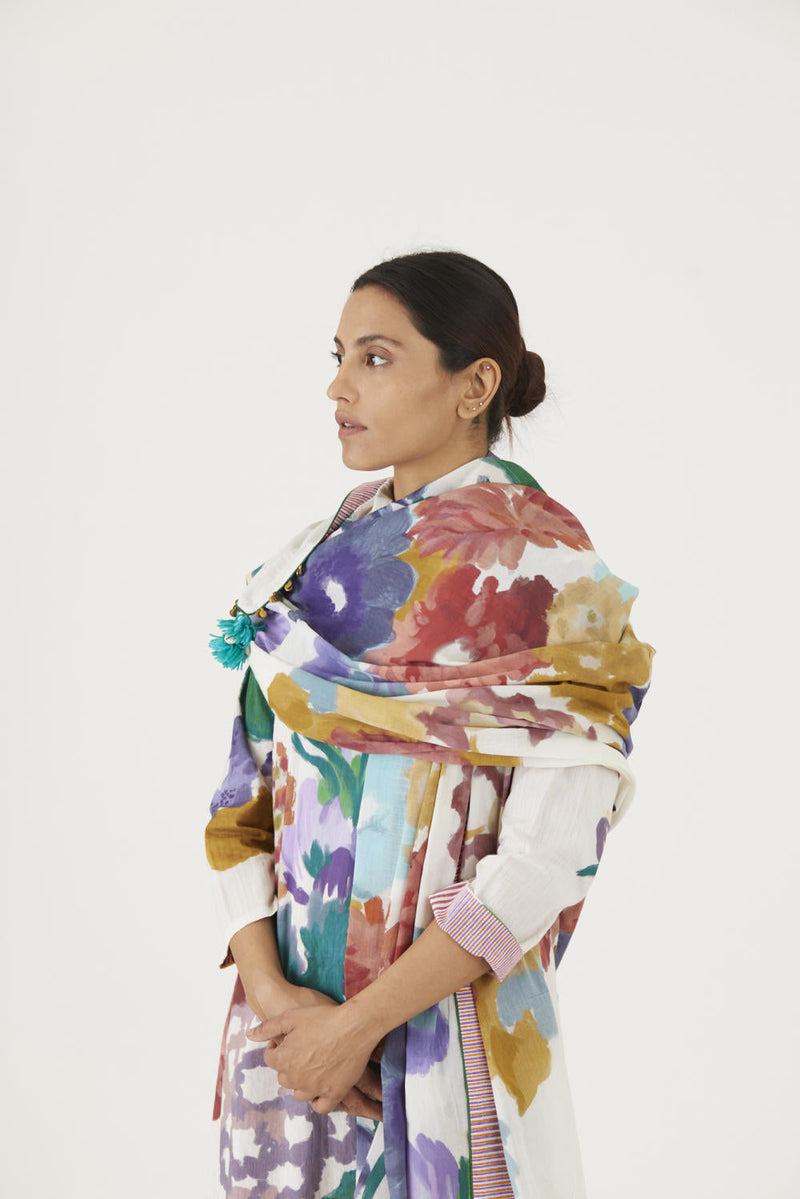 FARAH WHITE DUPATTA mul Dupattas by Yam in multi color for women Worldwide