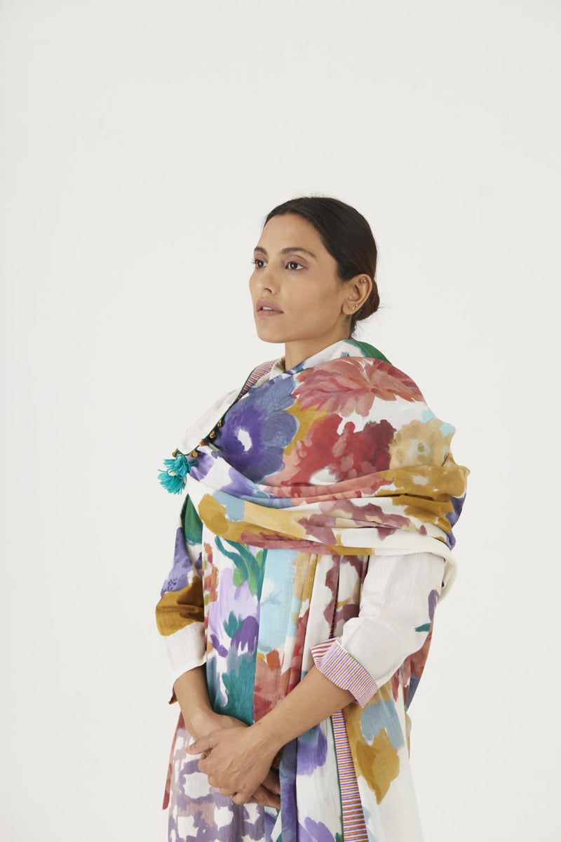 FARAH WHITE DUPATTA mul Dupattas by Yam in multi color for women Worldwide