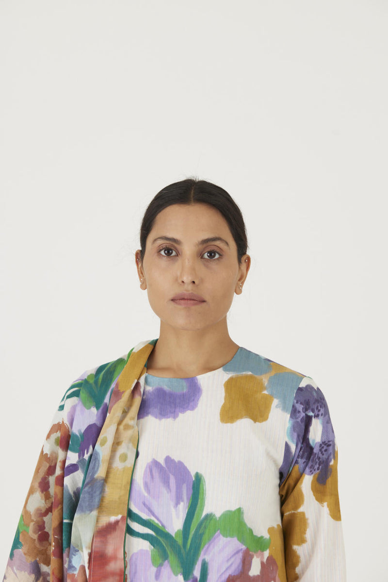 FARAH WHITE DUPATTA mul Dupattas by Yam in multi color for women Worldwide