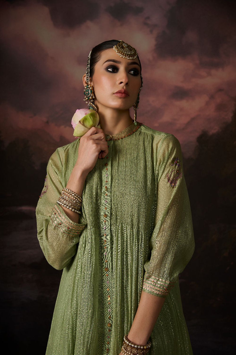 FARIHA KURTA chanderi by SWATTI KAPOOR in green color for women Worldwide