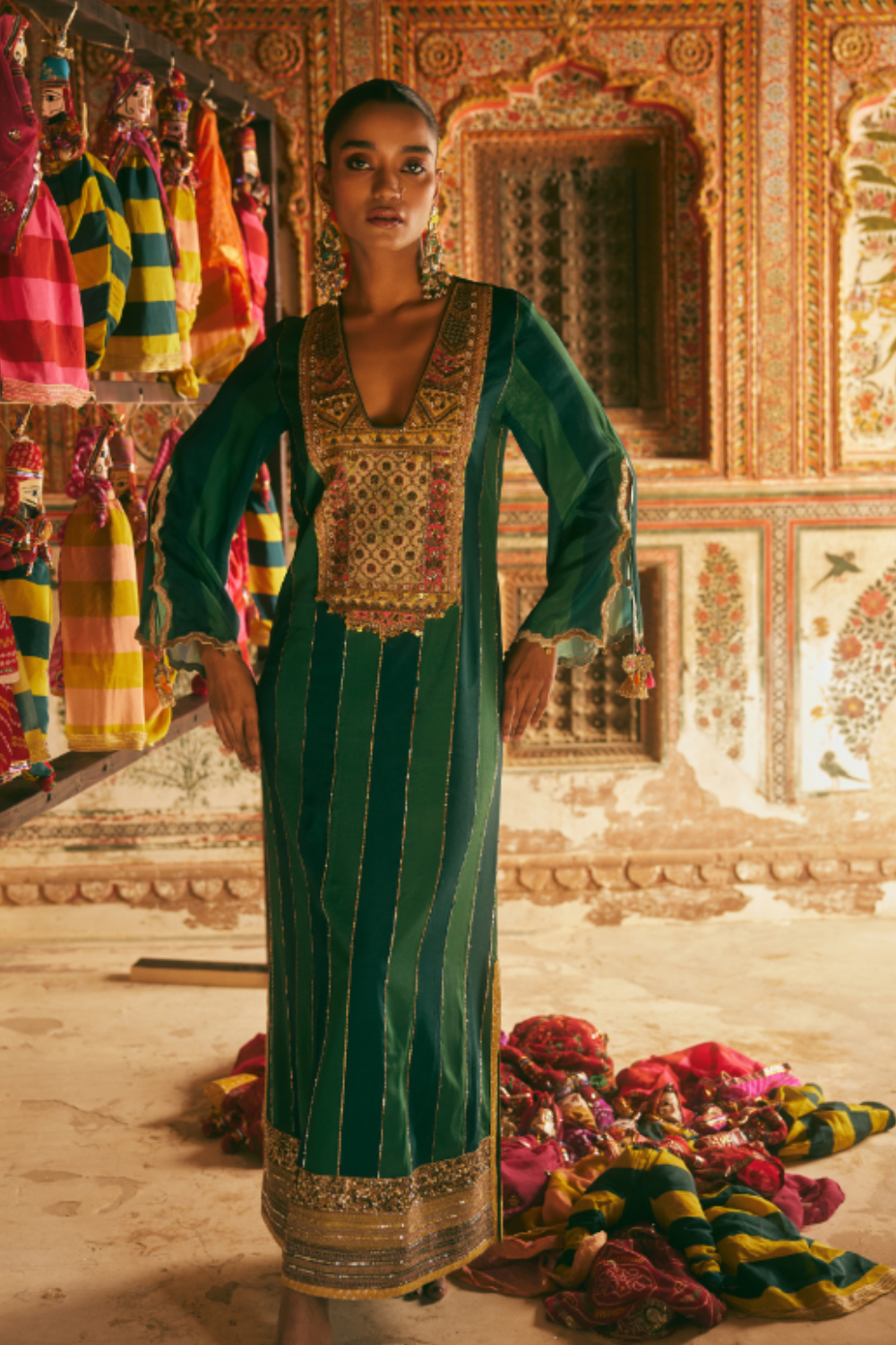 Khel Teal Green Stripe Kaftan Dress