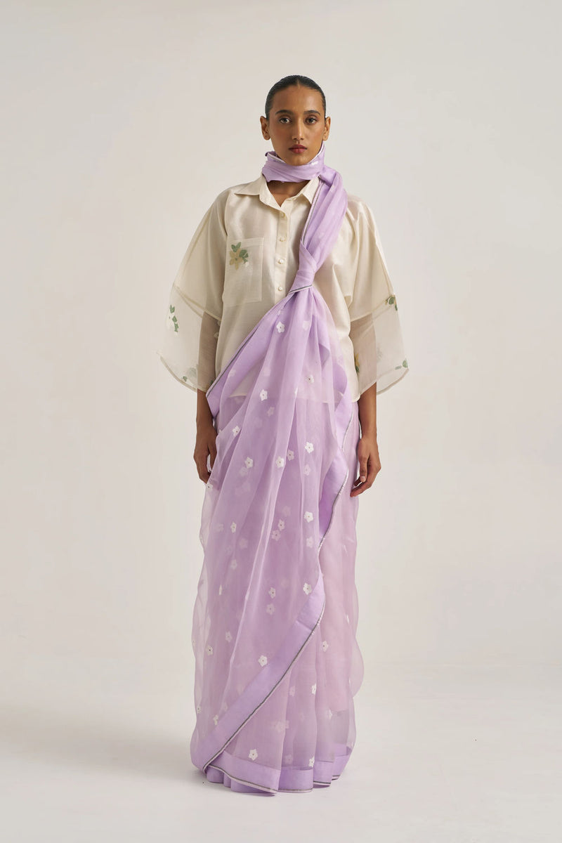 Femmora Sari-Lilac handwoven organza silk by Suparna Som in lilac for women Worldwide