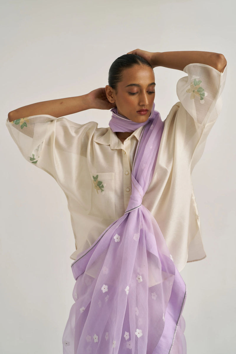 Femmora Sari-Lilac handwoven organza silk by Suparna Som in lilac for women Worldwide