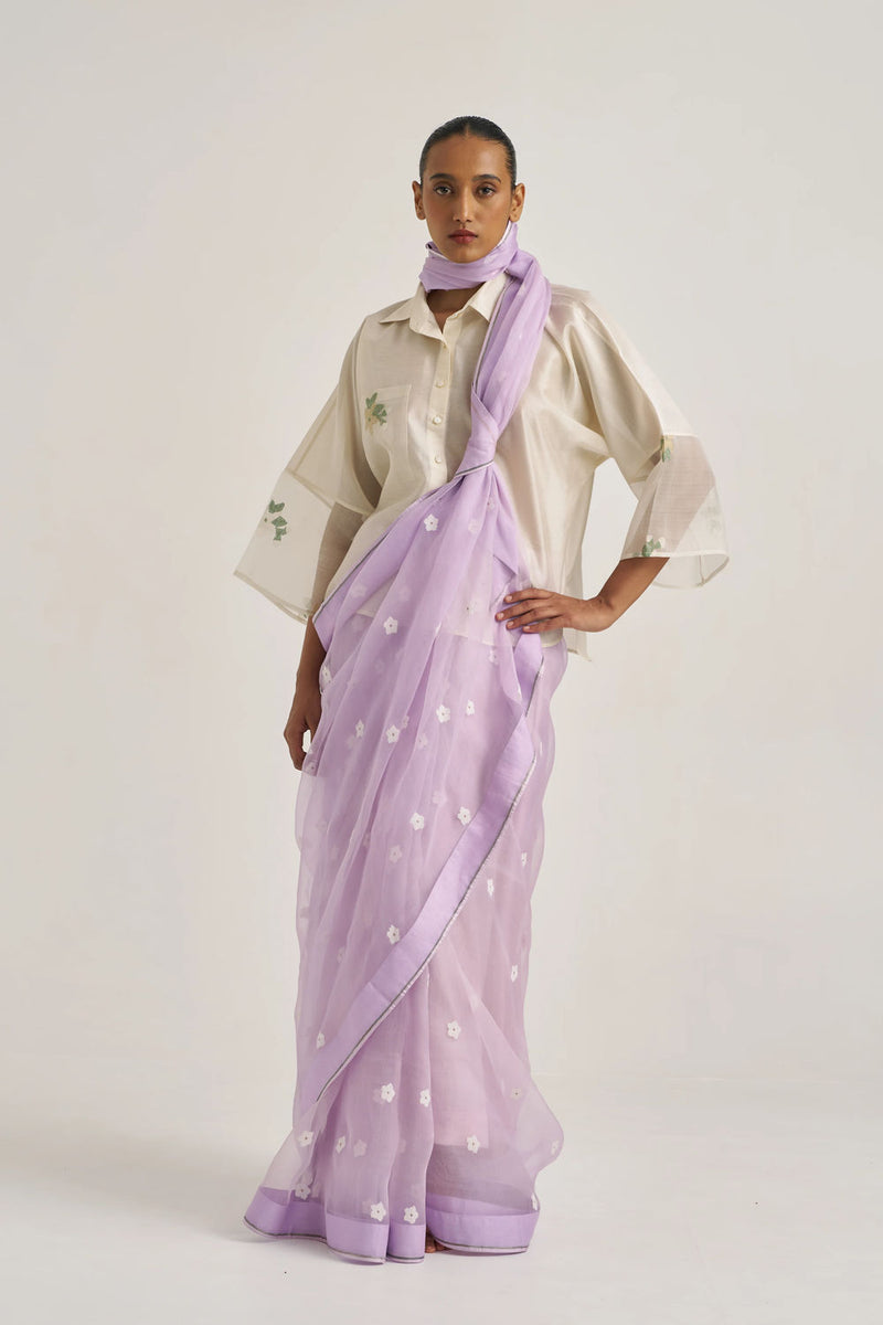 Femmora Sari-Lilac handwoven organza silk by Suparna Som in lilac for women Worldwide