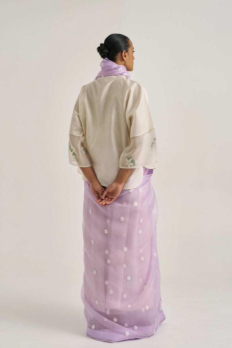 Femmora Sari-Lilac handwoven organza silk by Suparna Som in lilac for women Worldwide