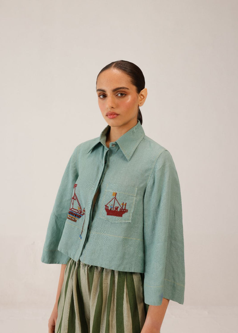 FERN TOP - SAILOR PALE BLUE all linen by CORD for women Worldwide