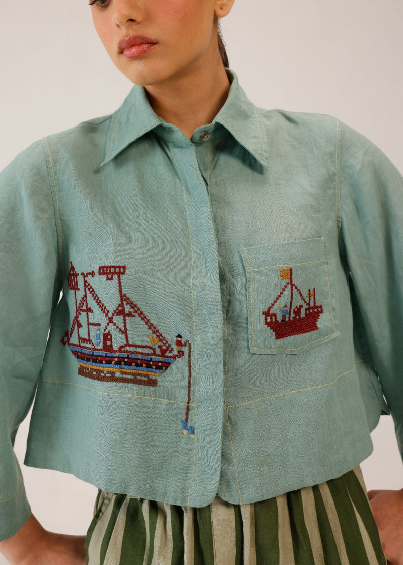 FERN TOP - SAILOR PALE BLUE all linen by CORD for women Worldwide