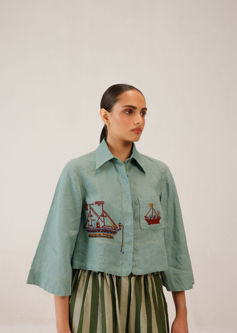FERN TOP - SAILOR PALE BLUE all linen by CORD for women Worldwide
