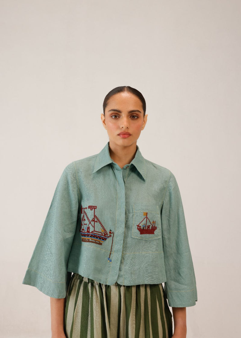 FERN TOP - SAILOR PALE BLUE all linen by CORD for women Worldwide