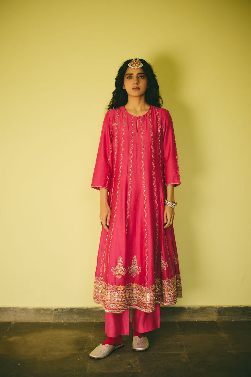 FEROZAAN & GULRAAZ ANARKALI & PANT chanderi by Rashika Mittal in pink color for women Worldwide