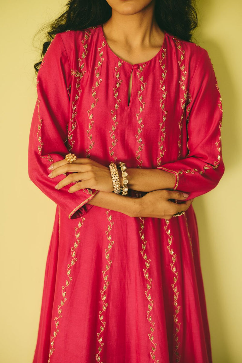 FEROZAAN & GULRAAZ ANARKALI & PANT chanderi by Rashika Mittal in pink color for women Worldwide