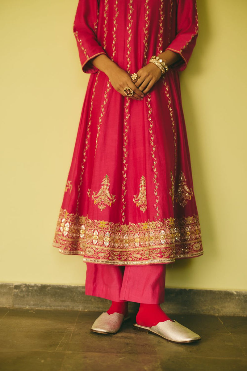 FEROZAAN & GULRAAZ ANARKALI & PANT chanderi by Rashika Mittal in pink color for women Worldwide