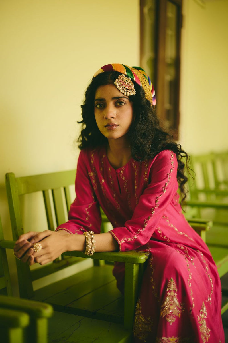 FEROZAAN & GULRAAZ ANARKALI & PANT chanderi by Rashika Mittal in pink color for women Worldwide