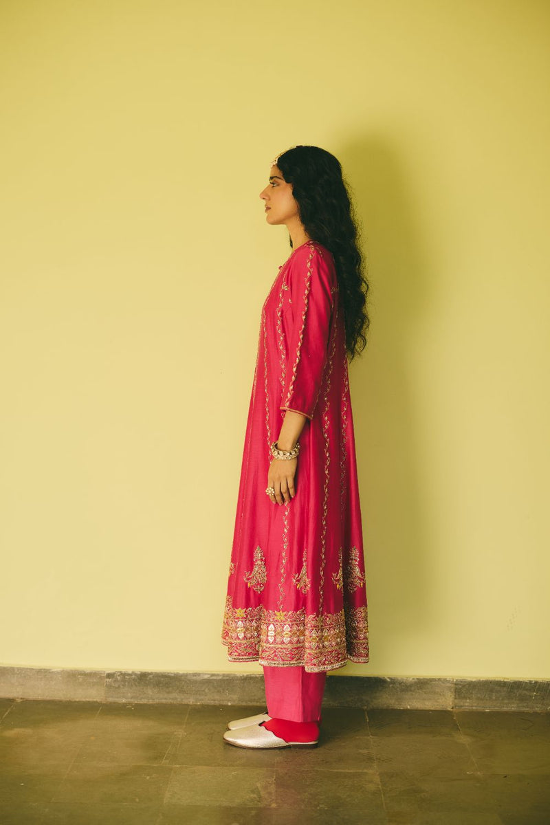 FEROZAAN & GULRAAZ ANARKALI & PANT chanderi by Rashika Mittal in pink color for women Worldwide