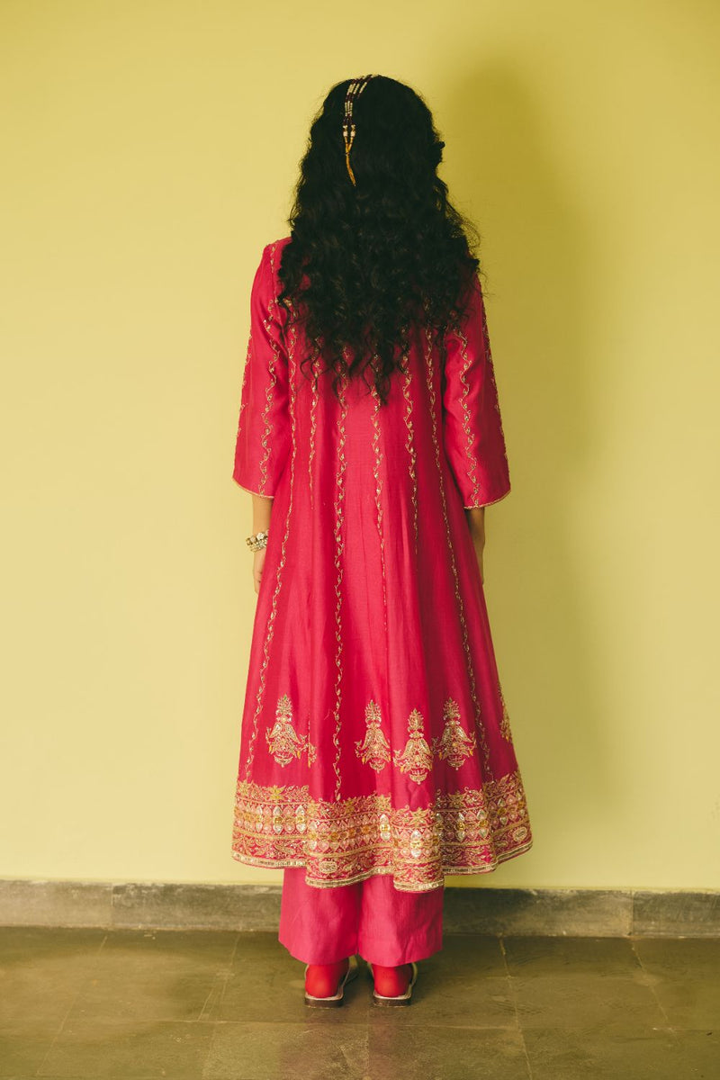 FEROZAAN & GULRAAZ ANARKALI & PANT chanderi by Rashika Mittal in pink color for women Worldwide