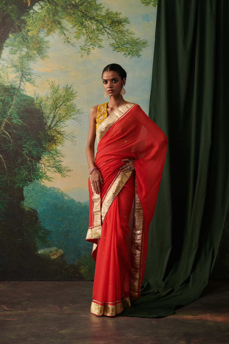 FIDA SAREE silk by Rashika Mittal in orange color for women Worldwide