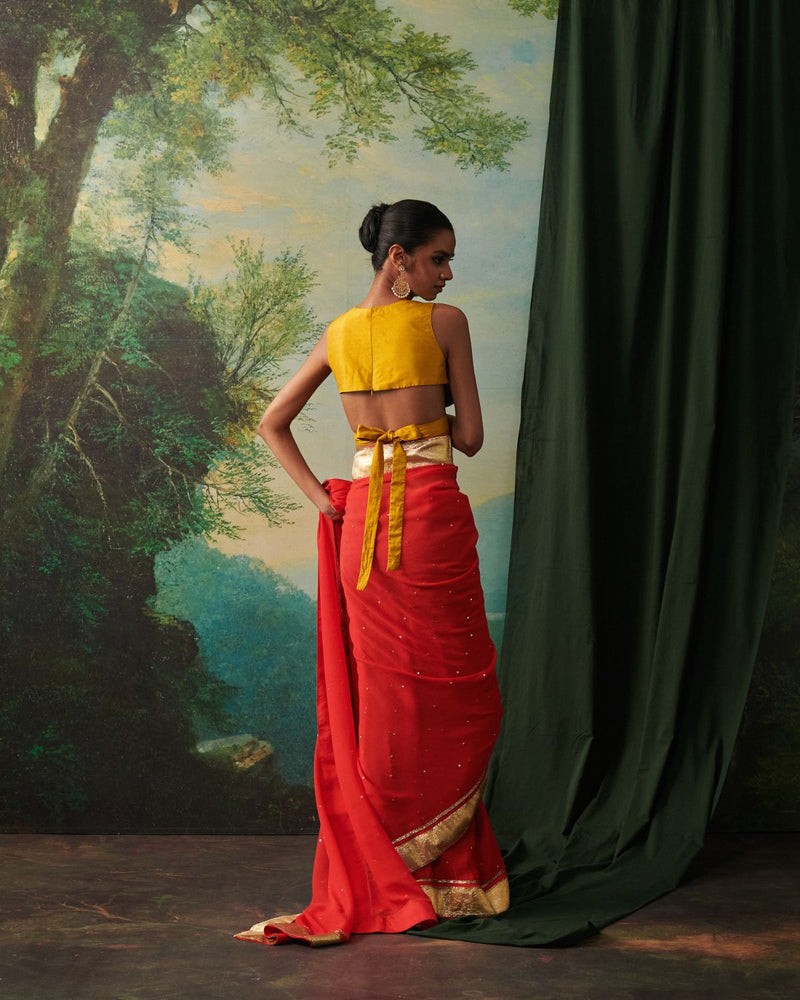FIDA SAREE silk by Rashika Mittal in orange color for women Worldwide