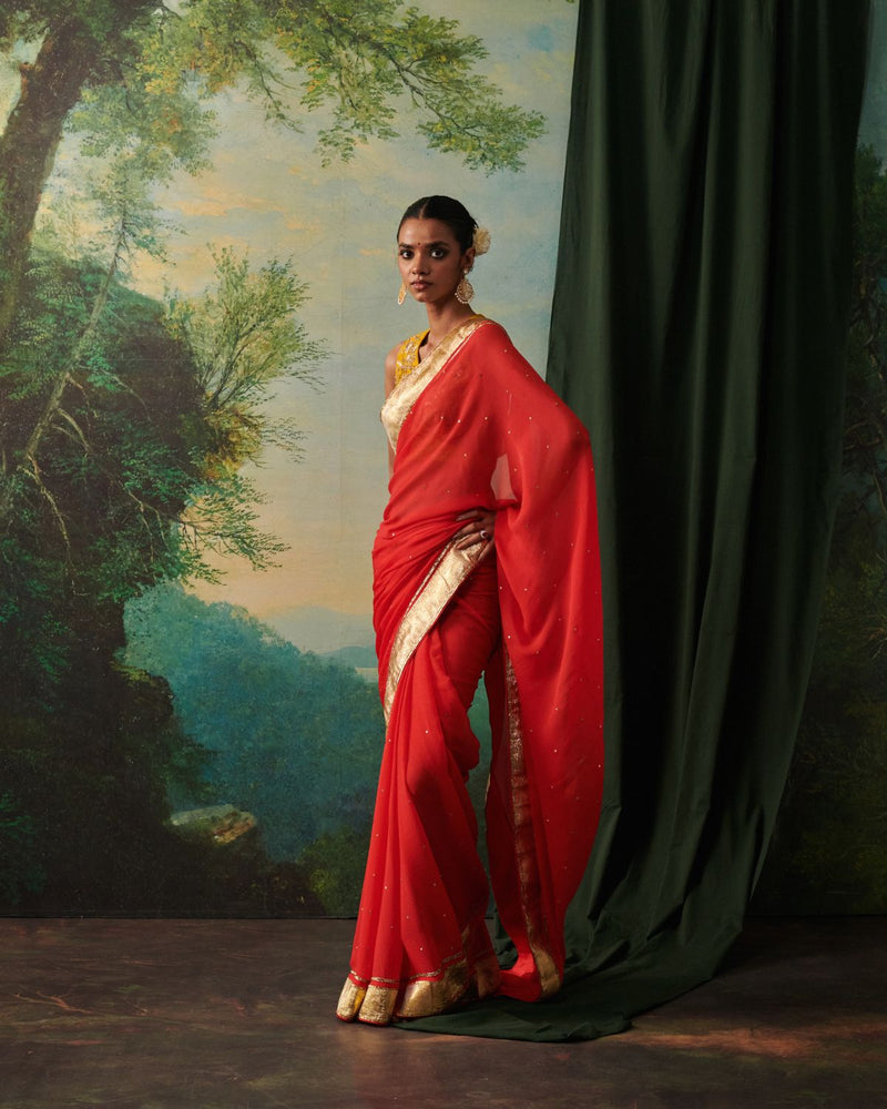FIDA SAREE silk by Rashika Mittal in orange color for women Worldwide