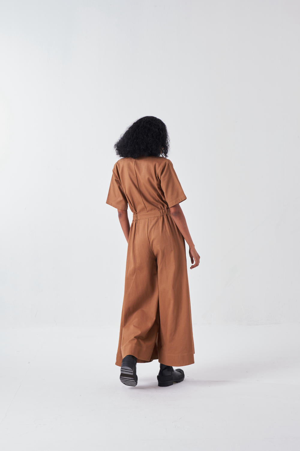 SIDE ELASTIC WAIST JUMPSUIT-SAND