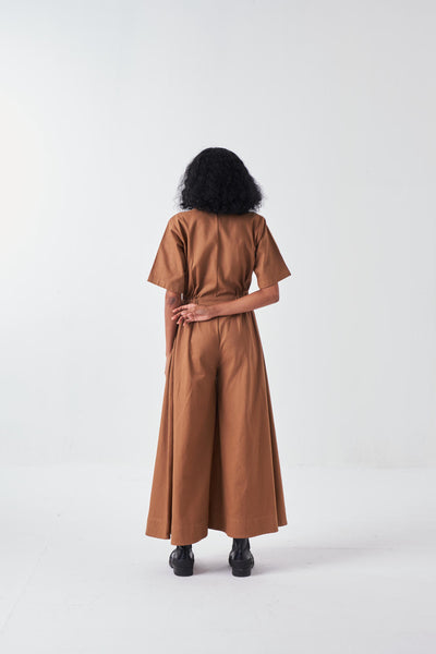 SIDE ELASTIC WAIST JUMPSUIT-SAND