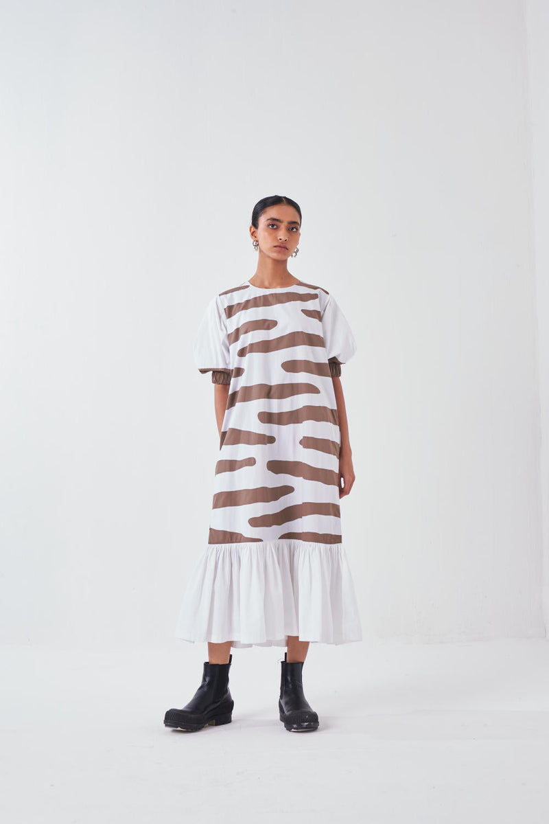FRILL APPLIQUE DRESS -CEDAR APPLIQUE poplin by THREE for women Worldwide