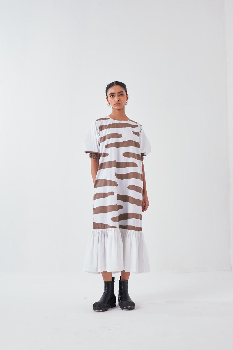 FRILL APPLIQUE DRESS -CEDAR APPLIQUE poplin by THREE for women Worldwide