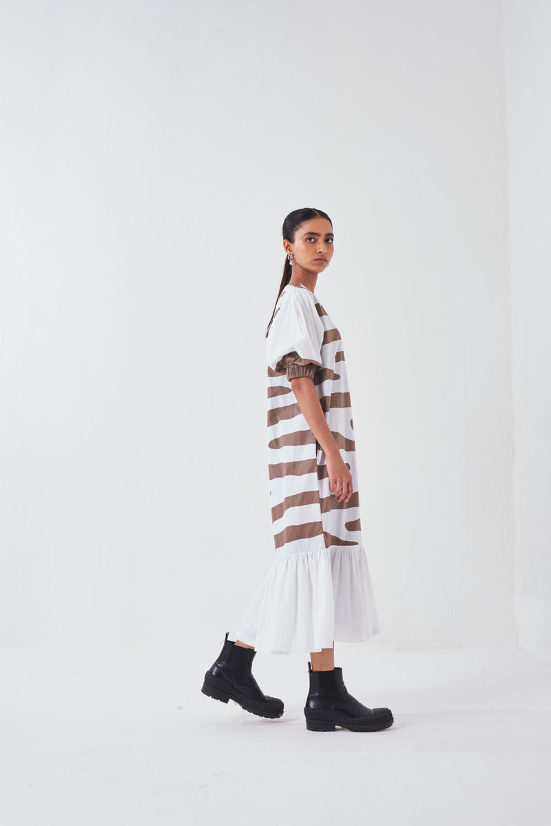 FRILL APPLIQUE DRESS -CEDAR APPLIQUE poplin by THREE for women Worldwide