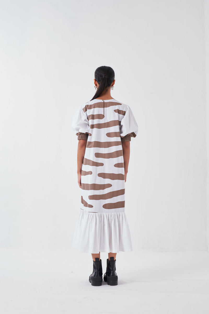 FRILL APPLIQUE DRESS -CEDAR APPLIQUE poplin by THREE for women Worldwide