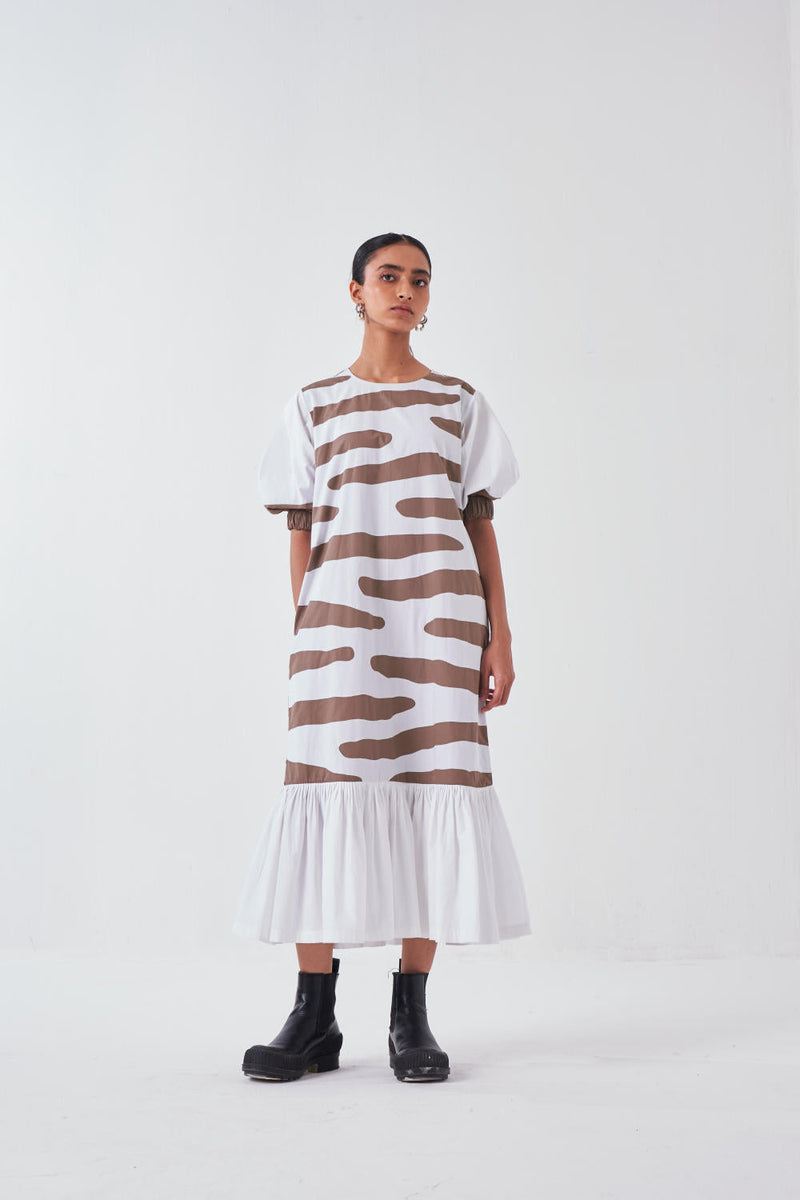 FRILL APPLIQUE DRESS -CEDAR APPLIQUE poplin by THREE for women Worldwide