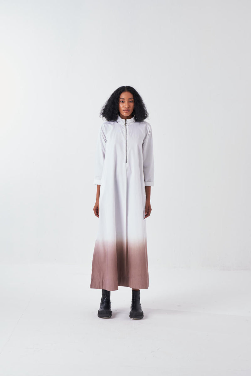 DIP DYE TURTULE NECK DRESS-CEDAR/WHITE poplin by THREE for women Worldwide