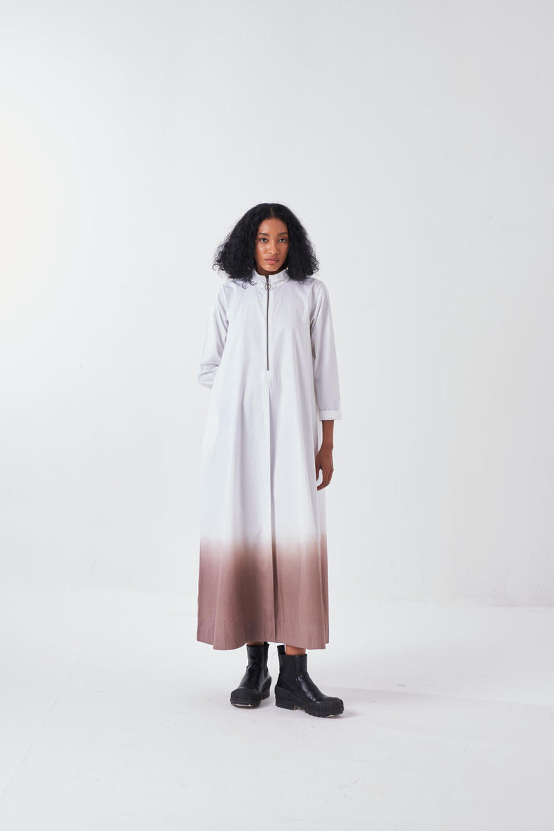 DIP DYE TURTULE NECK DRESS-CEDAR/WHITE poplin by THREE for women Worldwide
