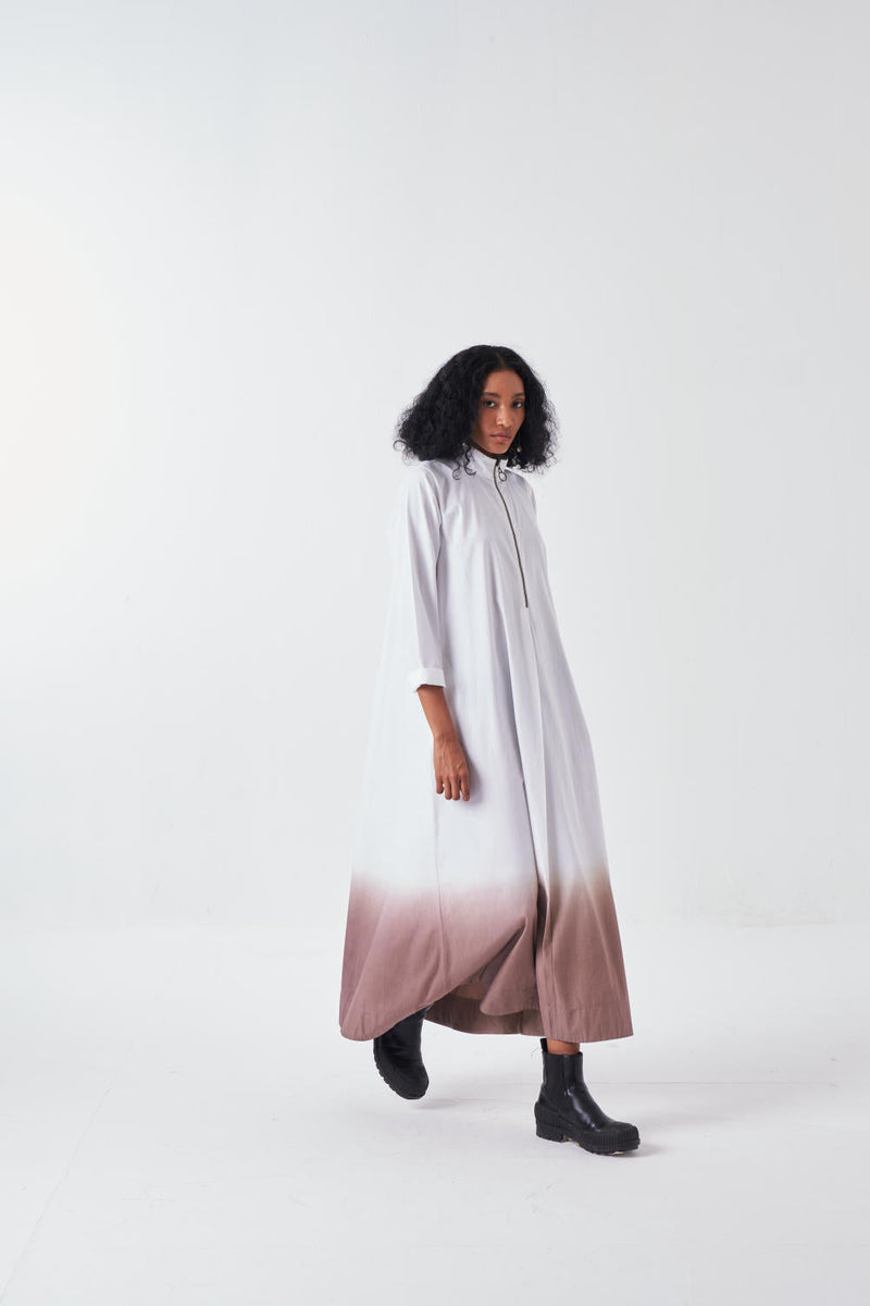 DIP DYE TURTULE NECK DRESS-CEDAR/WHITE poplin by THREE for women Worldwide